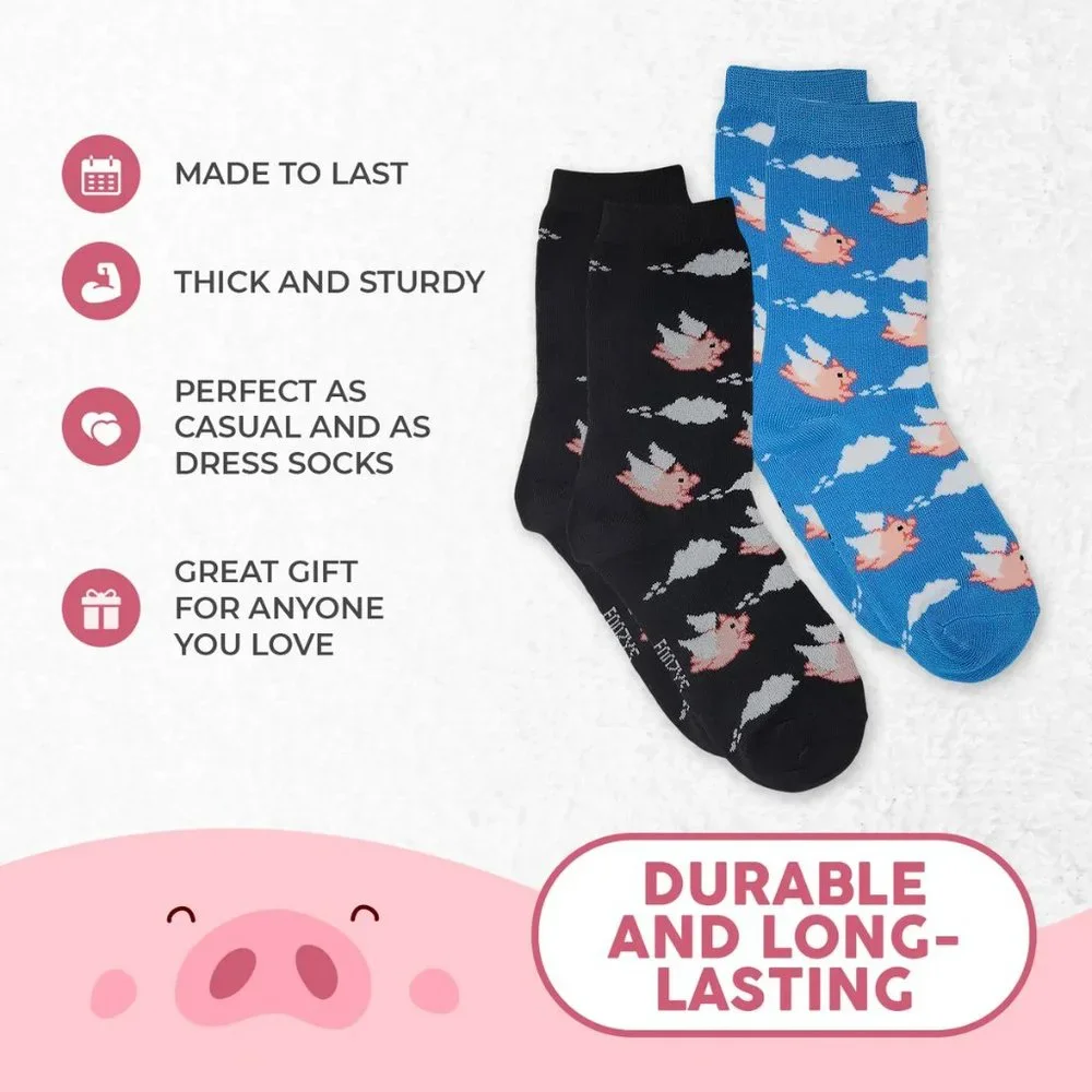 Flying Pig Wings When Pigs Fly Sky Sow Boar Fun Foozys Socks 2 Pairs Women's